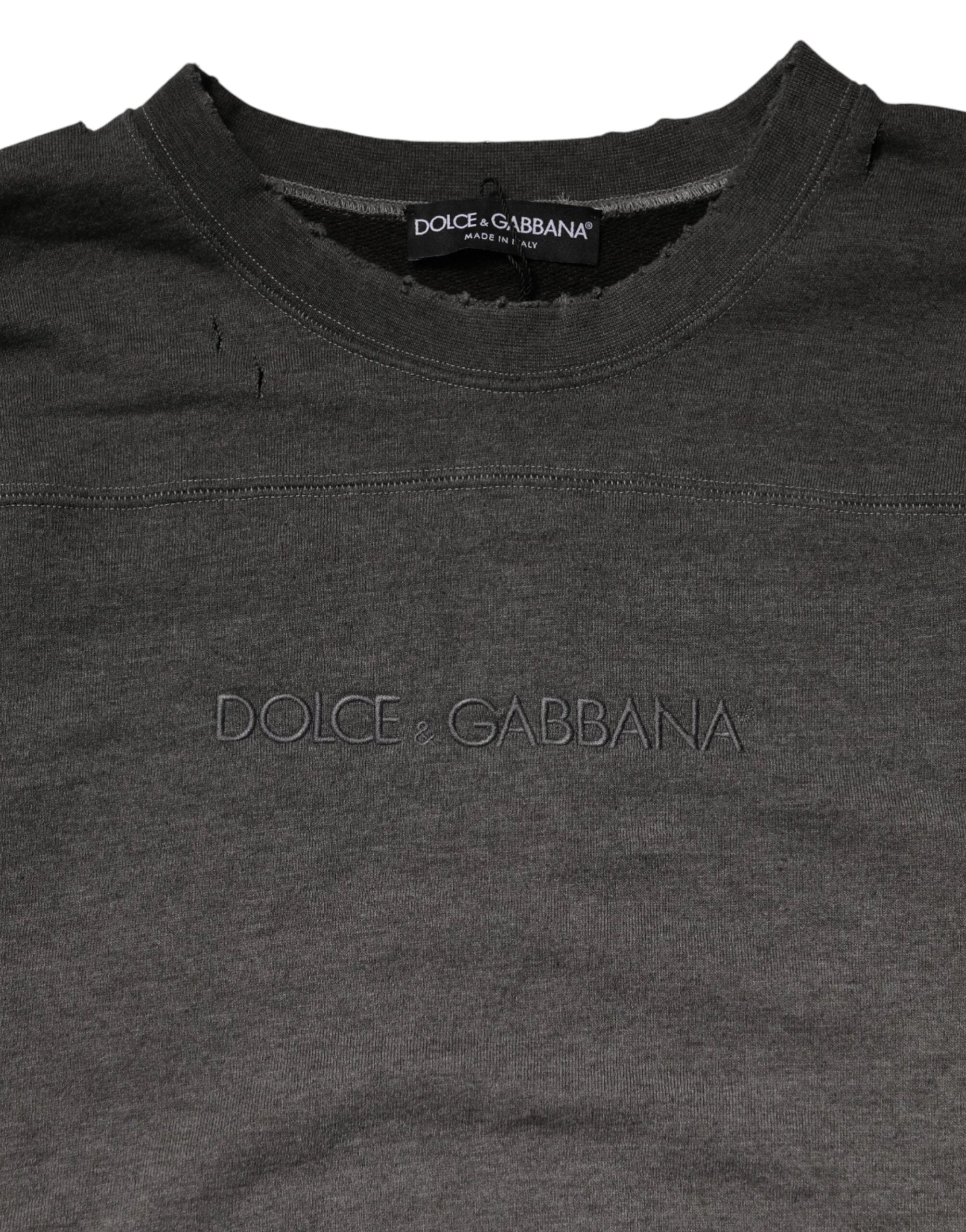 Dolce & Gabbana Gray Cotton Crew Neck Men Sweatshirt Sweater - IT48 | M