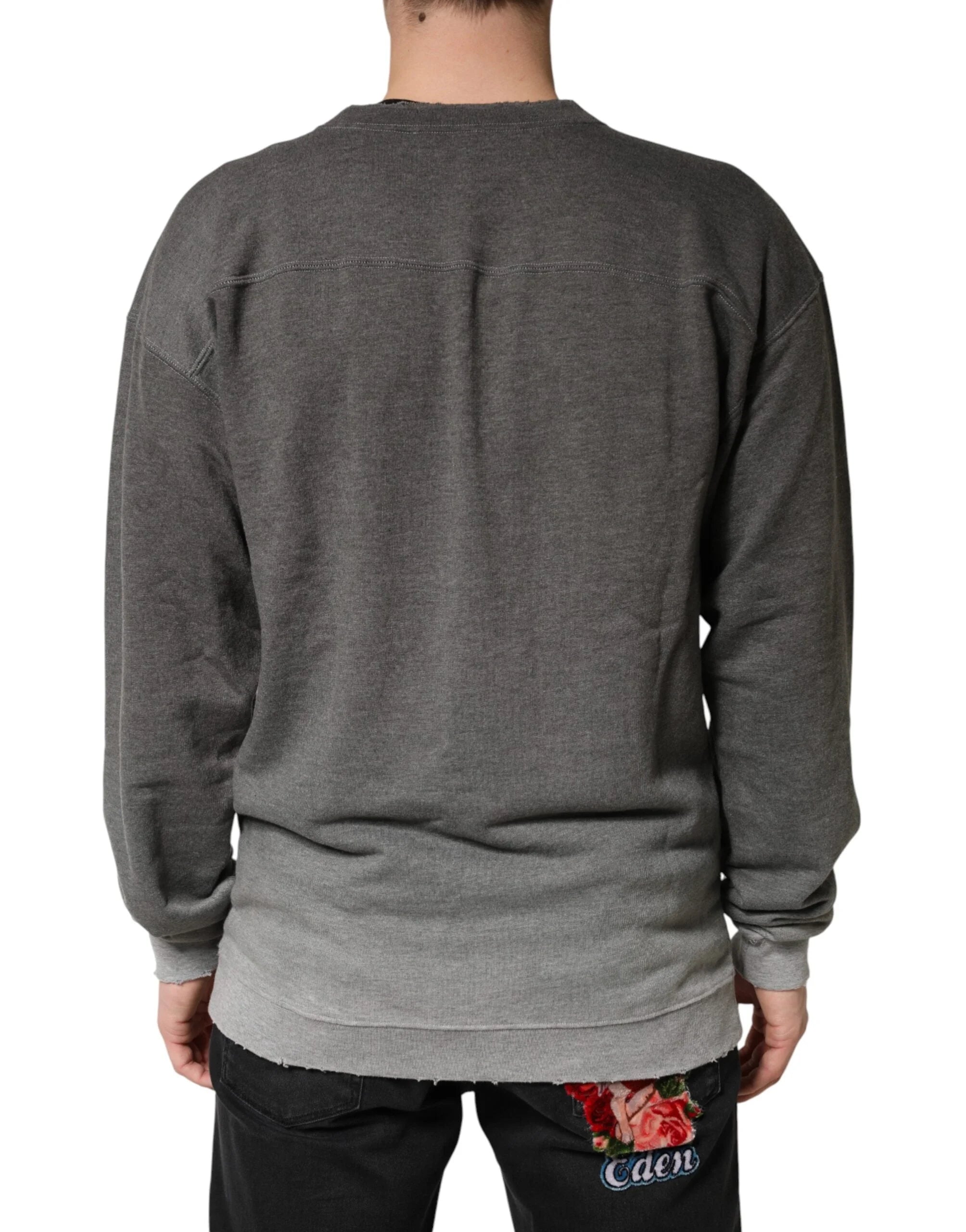 Dolce & Gabbana Gray Cotton Crew Neck Men Sweatshirt Sweater - IT48 | M