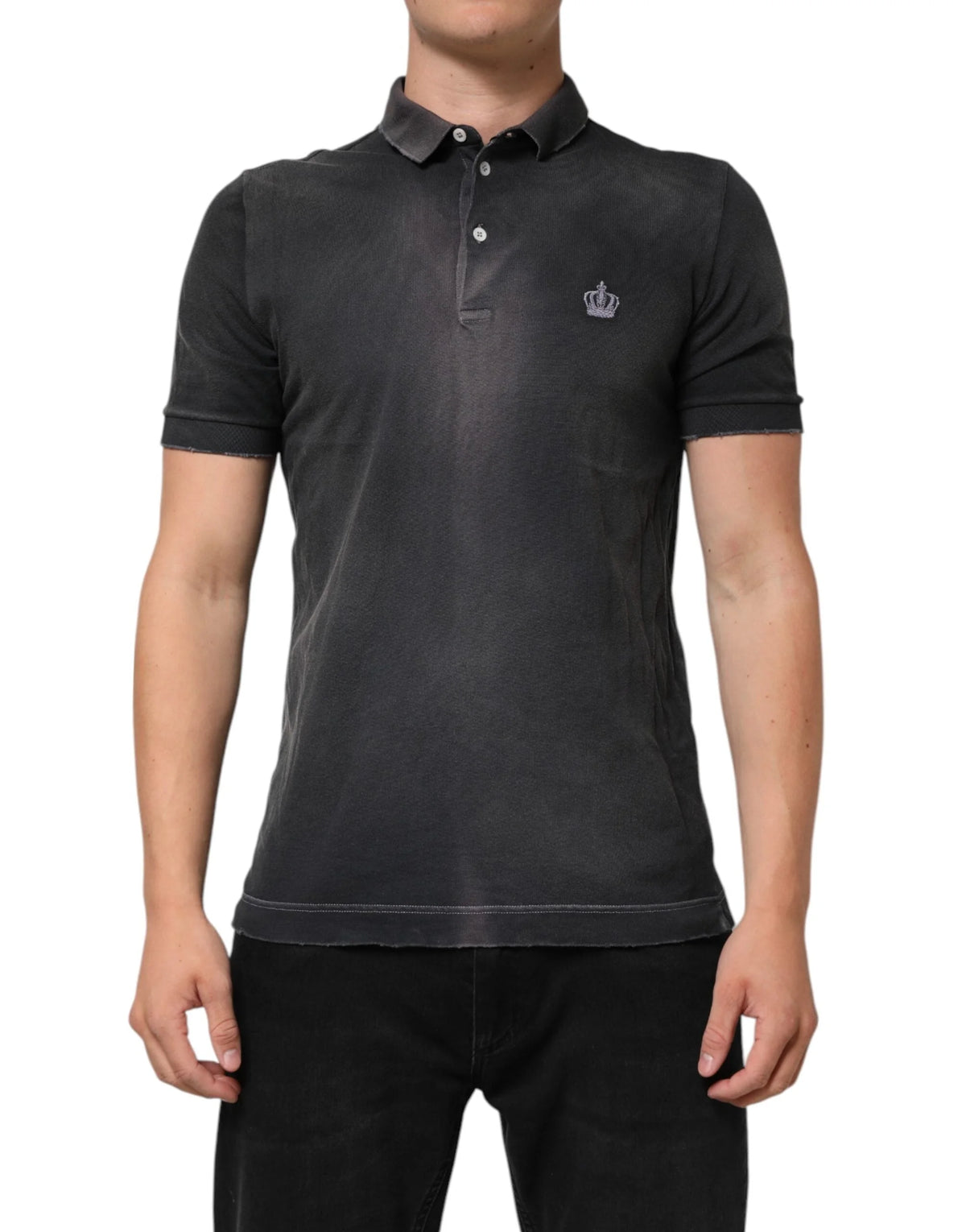 Dolce & Gabbana Gray Cotton Crown Collared Men Polo T-shirt - IT50 | L - Polos