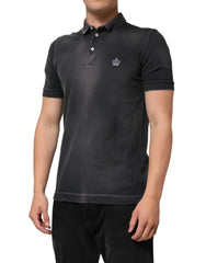 Dolce & Gabbana Gray Cotton Crown Collared Men Polo T-shirt - IT50 | L - Polos