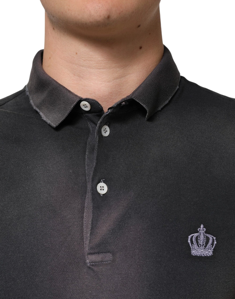 Dolce & Gabbana Gray Cotton Crown Collared Men Polo T-shirt - IT50 | L - Polos