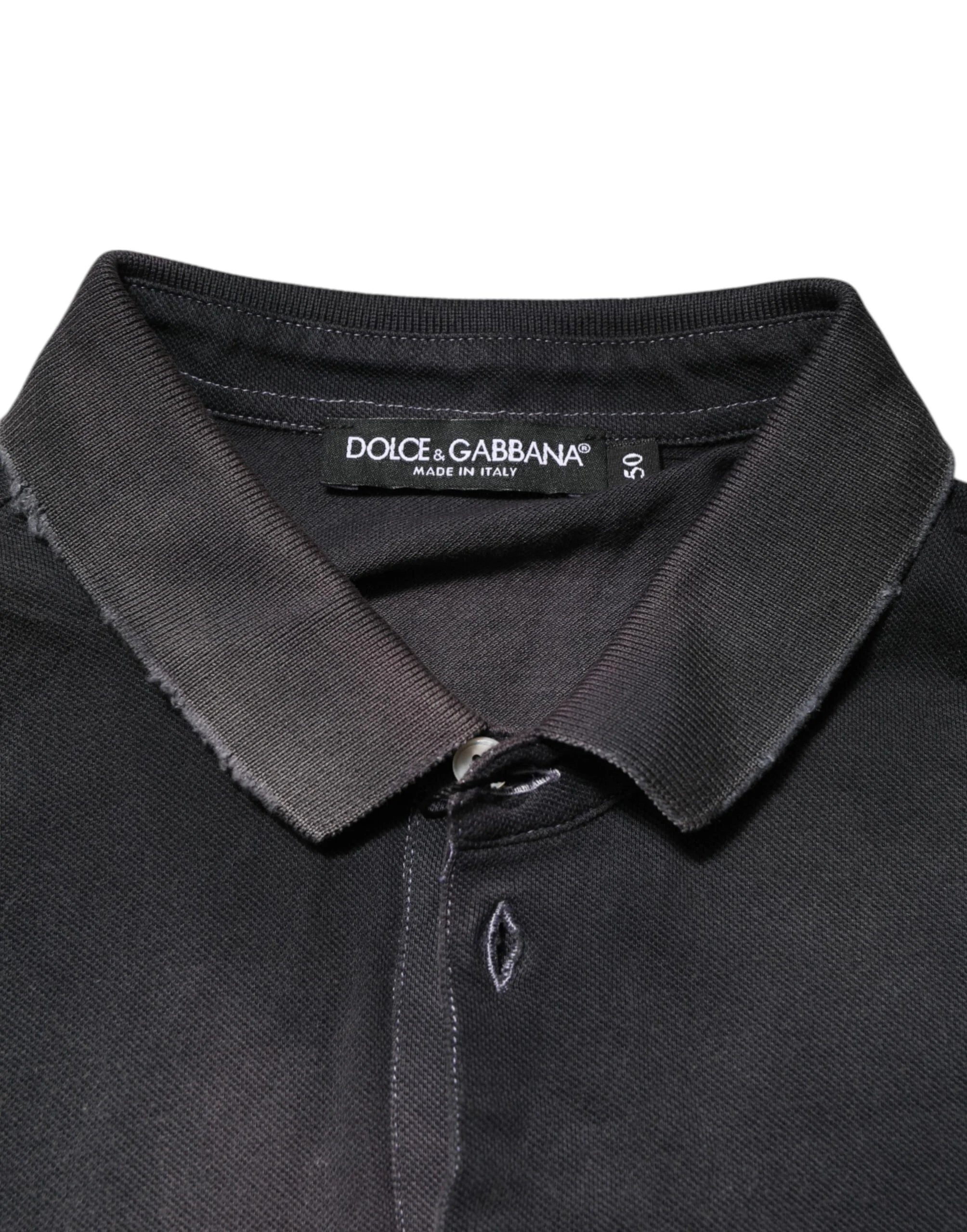 Dolce & Gabbana Gray Cotton Crown Collared Men Polo T-shirt - IT50 | L - Polos