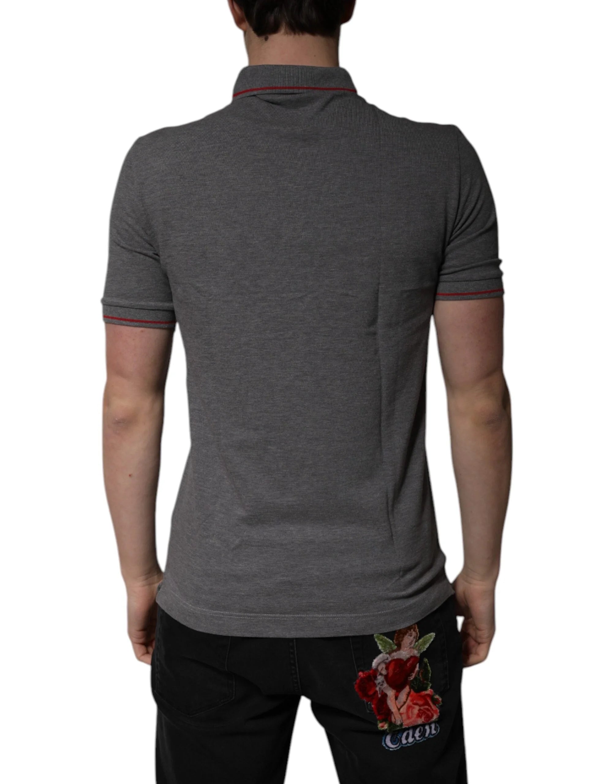 Dolce & Gabbana Gray Cotton Crown Collared Polo T-shirt - IT44 | XS - Polos