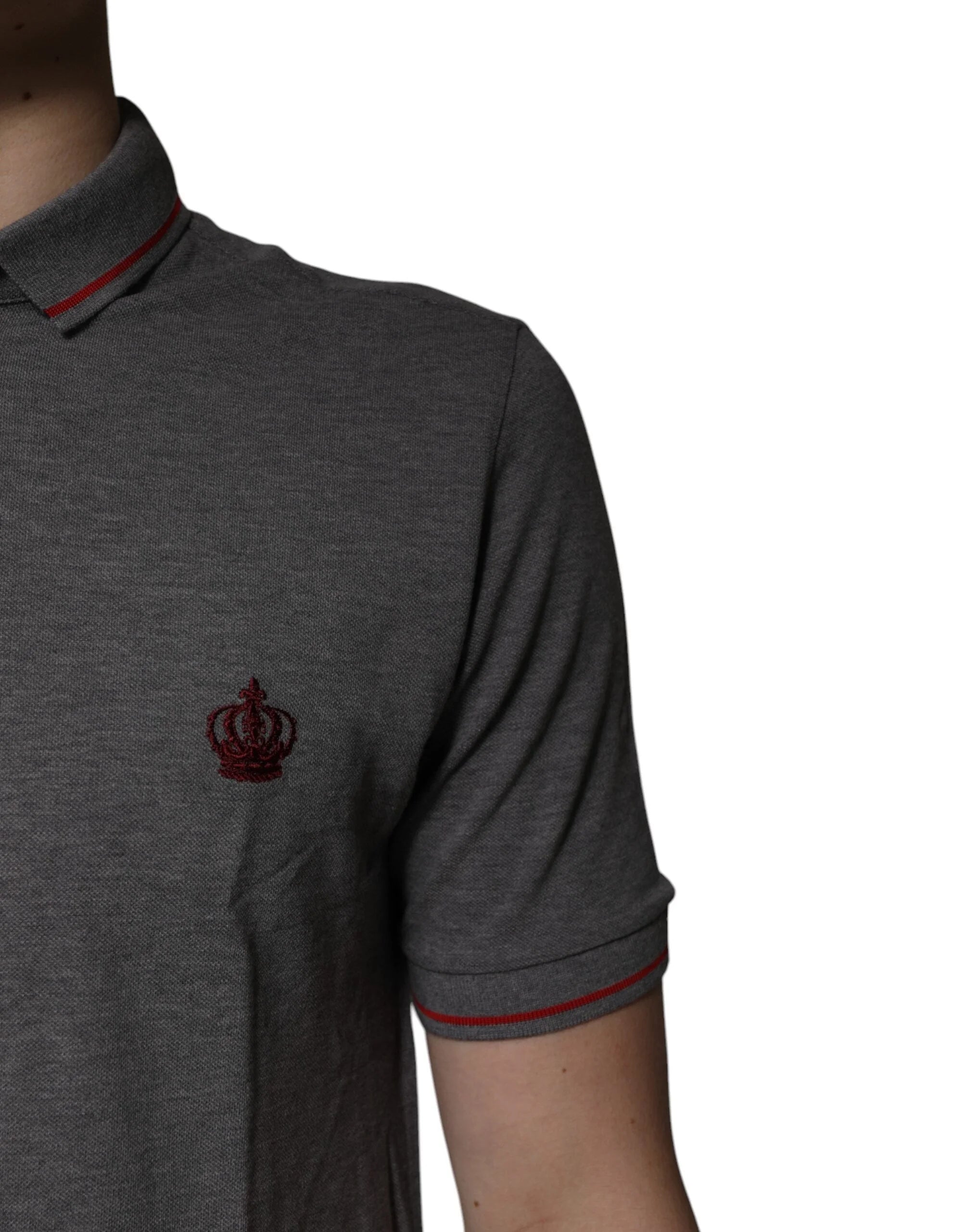 Dolce & Gabbana Gray Cotton Crown Collared Polo T-shirt - IT44 | XS - Polos