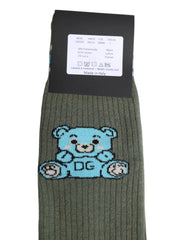 Dolce & Gabbana Gray Cotton DG Bear Mid Calf Socks - L - Crew Socks