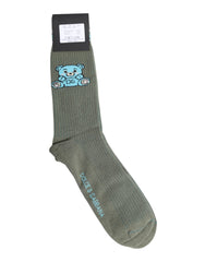 Dolce & Gabbana Gray Cotton DG Bear Mid Calf Socks - L - Crew Socks
