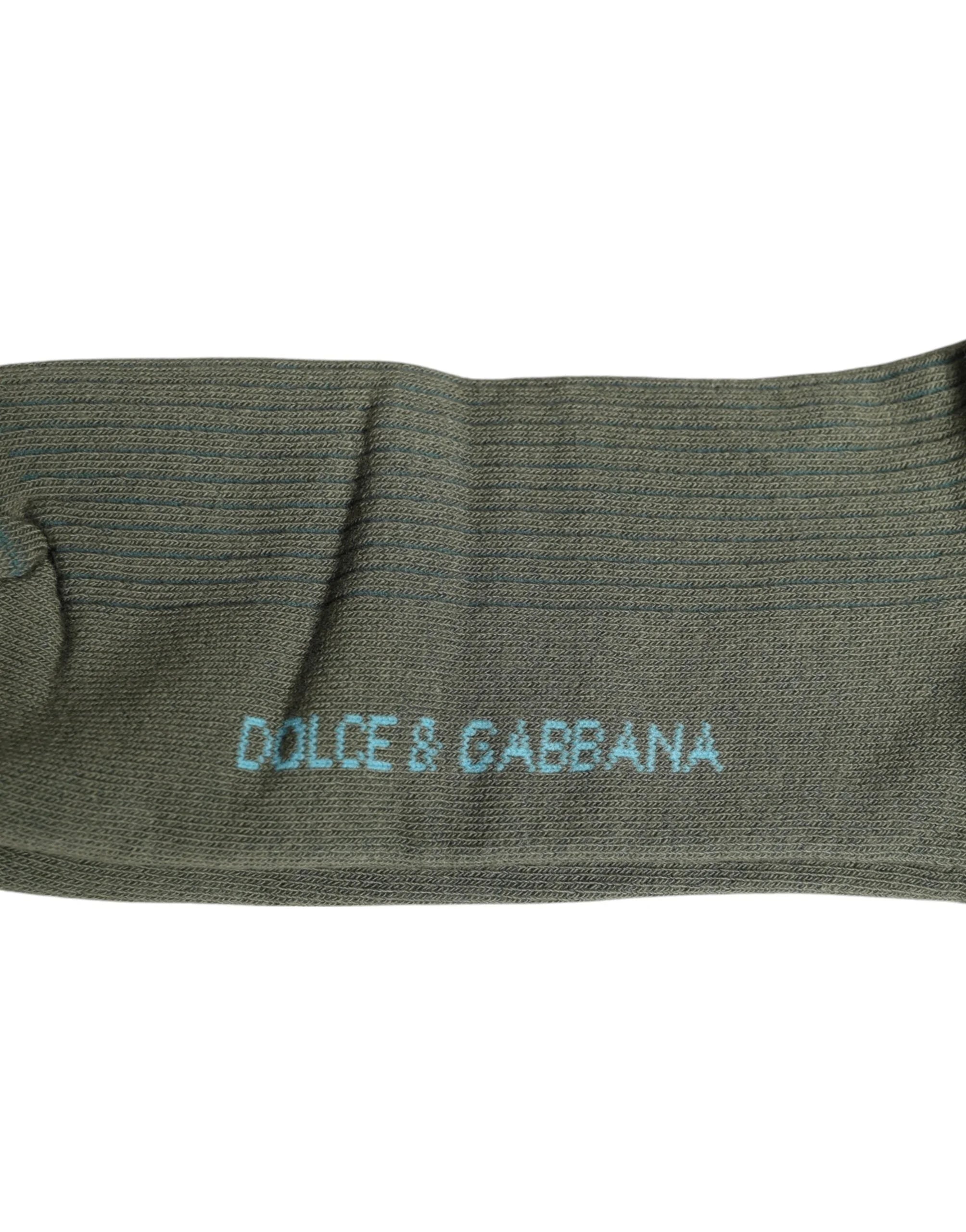 Dolce & Gabbana Gray Cotton DG Bear Mid Calf Socks - L - Crew Socks