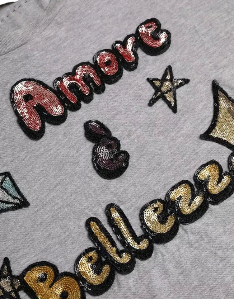 Dolce & Gabbana Gray Cotton L’Amore E’Bellezza Top T-shirt - IT38 | XS - T-Shirts