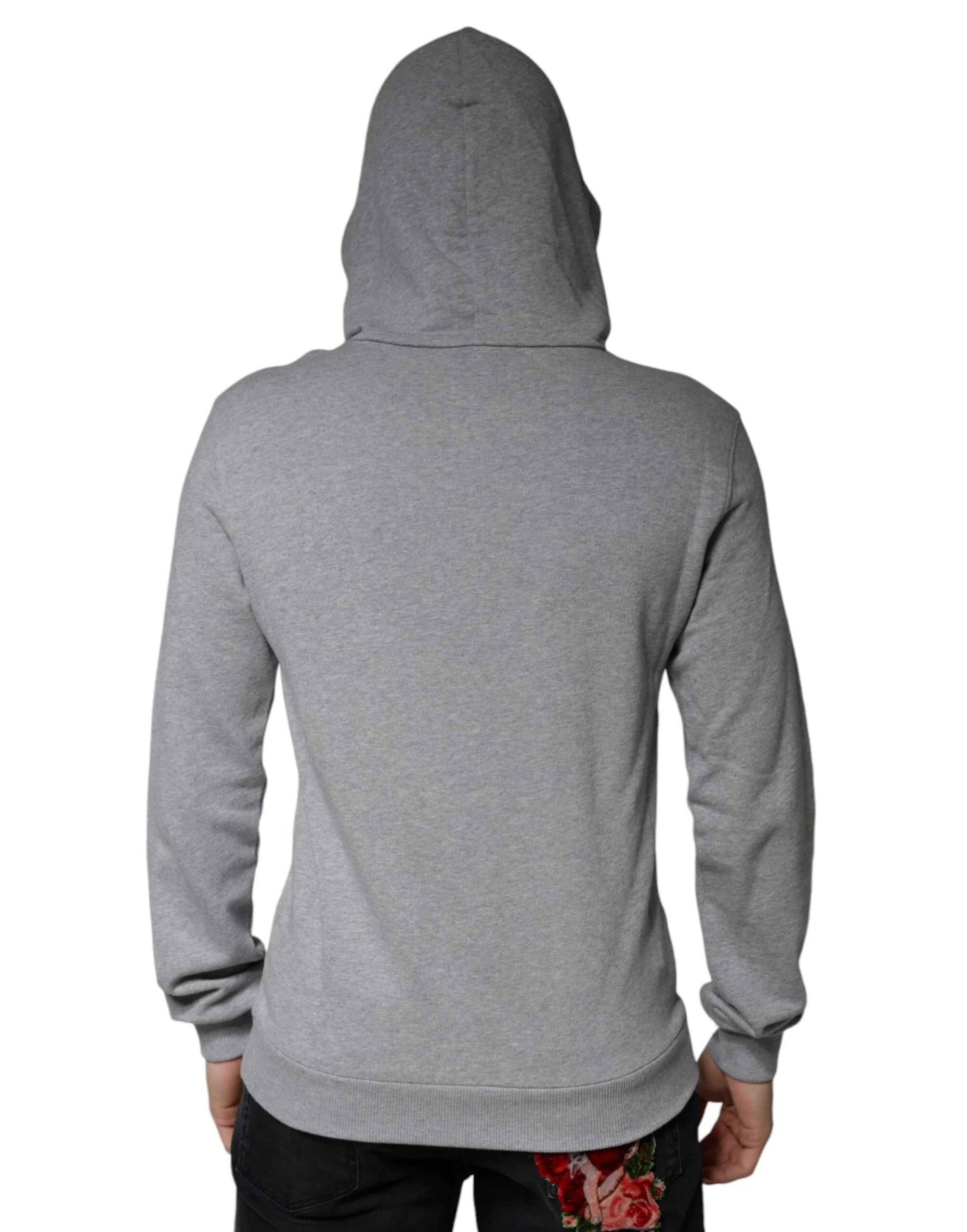 Dolce & Gabbana Gray Cotton Logo Hooded Sweatshirt Sweater - Hoodies