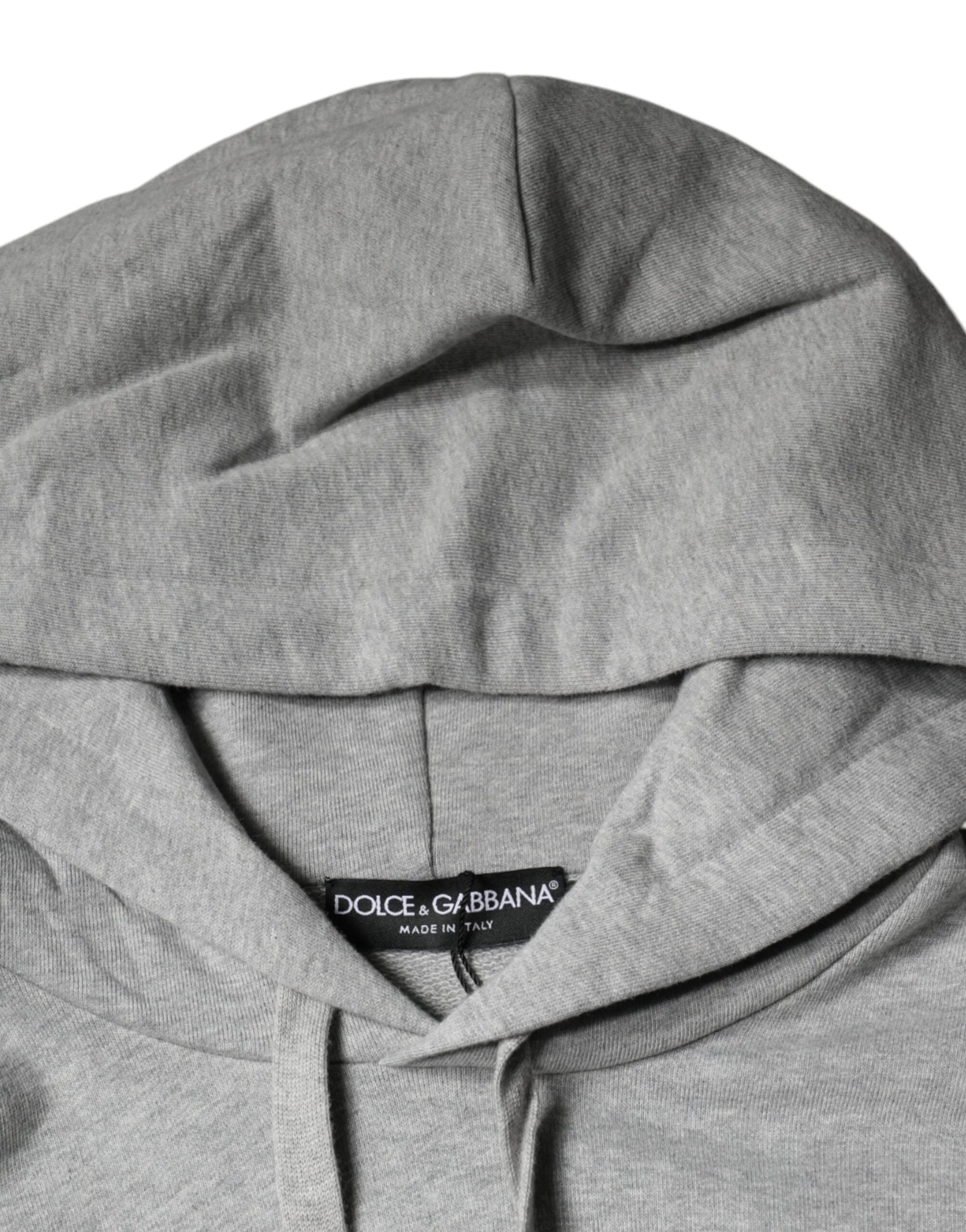 Dolce & Gabbana Gray Cotton Logo Hooded Sweatshirt Sweater - Hoodies