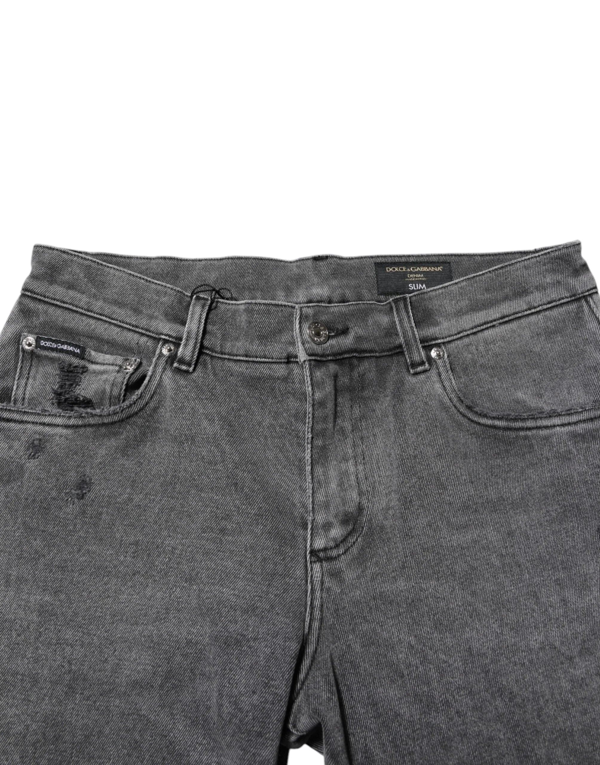 Dolce & Gabbana Gray Cotton Logo Plaque Denim Jeans - IT48 | M - Jeans