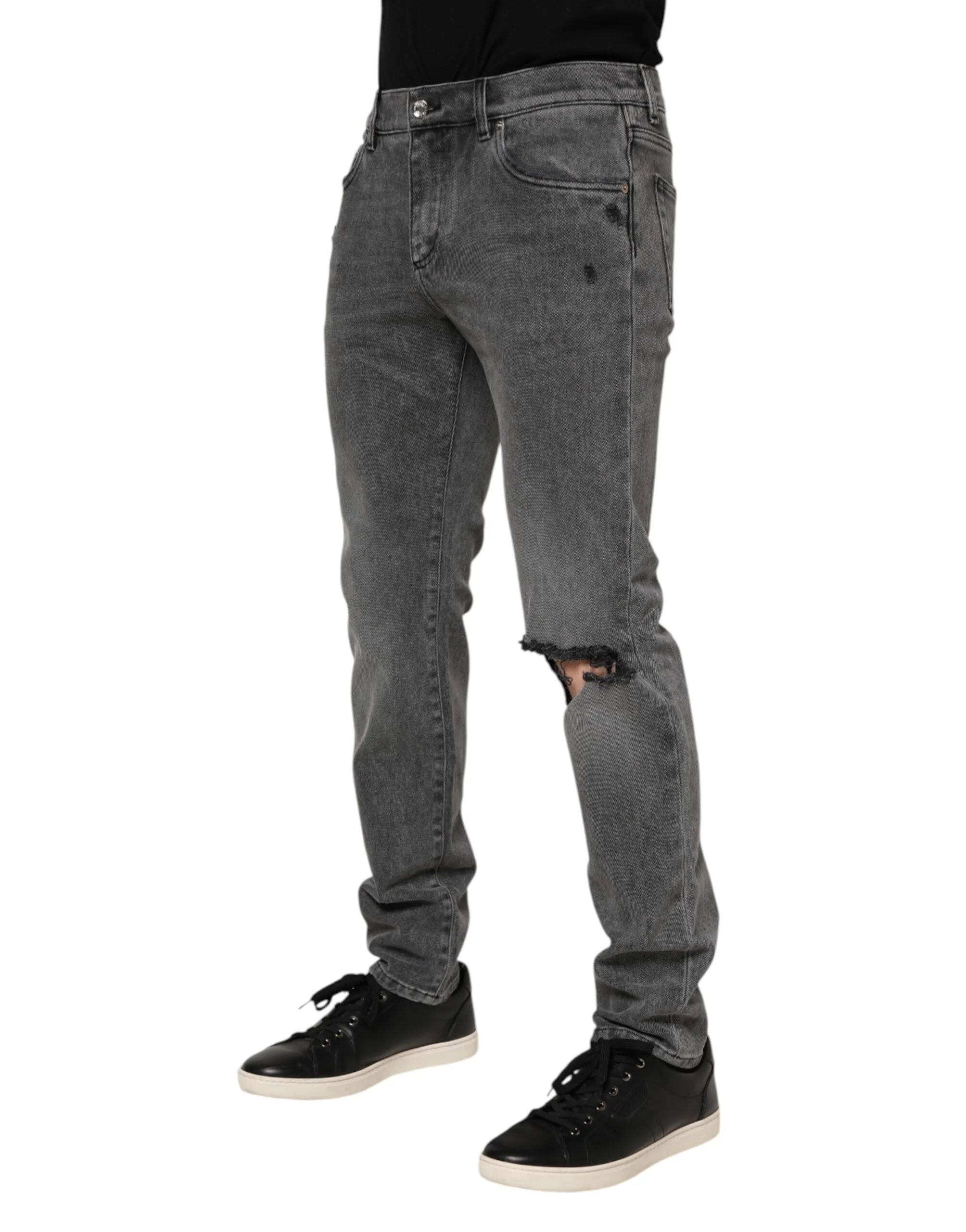 Dolce & Gabbana Gray Cotton Logo Plaque Denim Jeans - IT48 | M