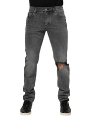 Dolce & Gabbana Gray Cotton Logo Plaque Denim Jeans - IT48 | M - Jeans