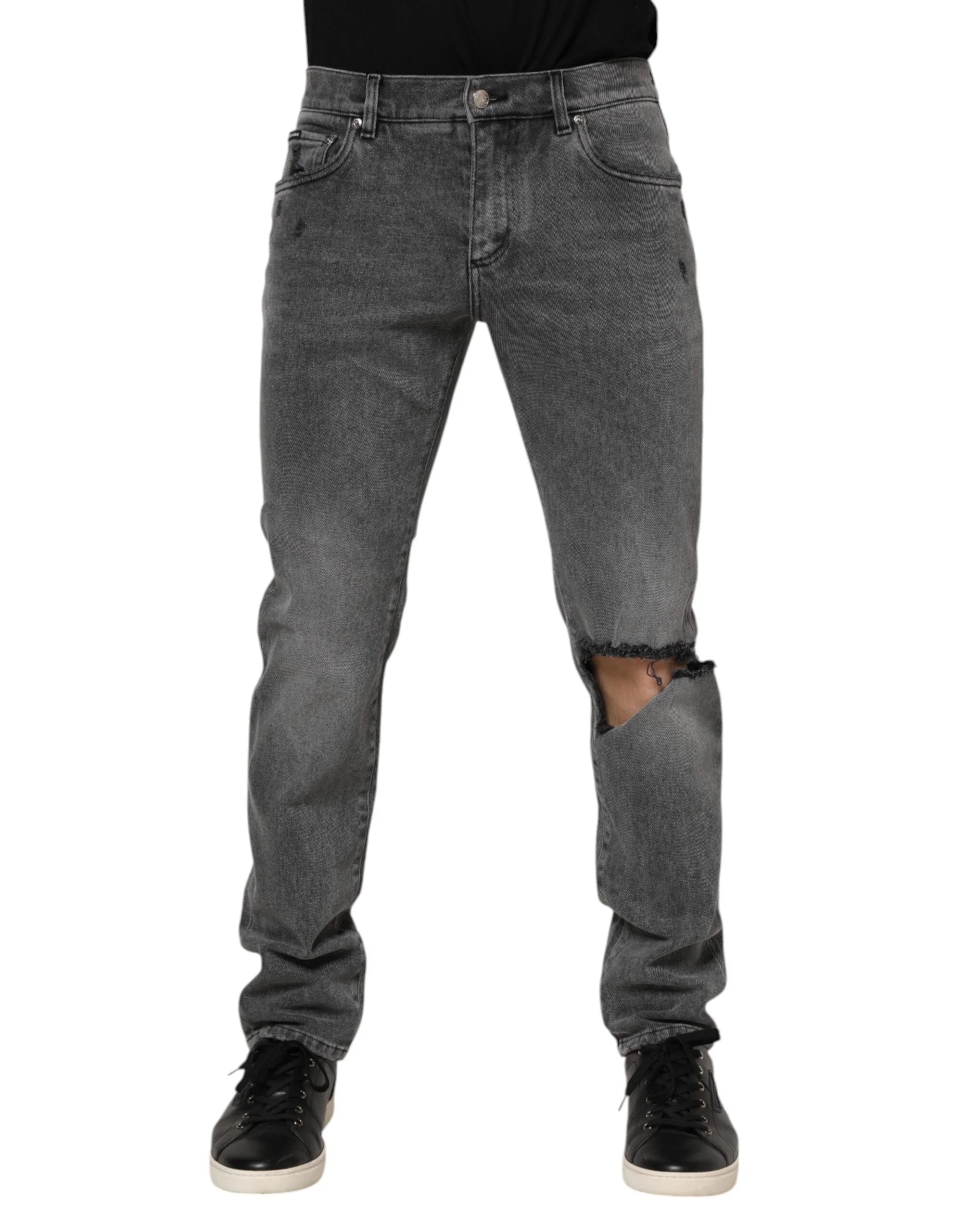 Dolce & Gabbana Gray Cotton Logo Plaque Denim Jeans - IT48 | M