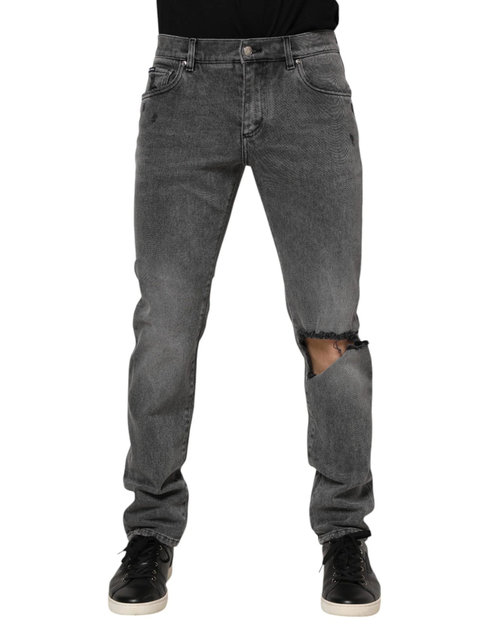 Dolce & Gabbana Gray Cotton Logo Plaque Denim Jeans - IT48 | M