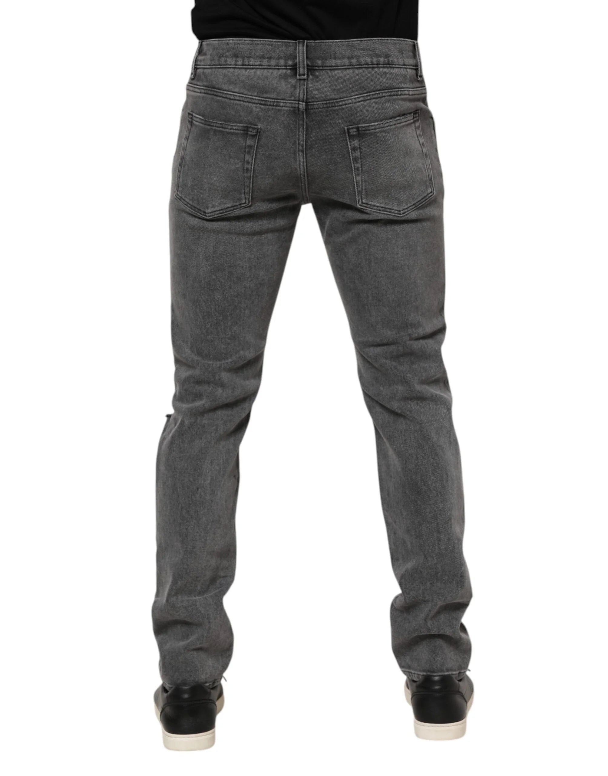 Dolce & Gabbana Gray Cotton Logo Plaque Denim Jeans - IT48 | M