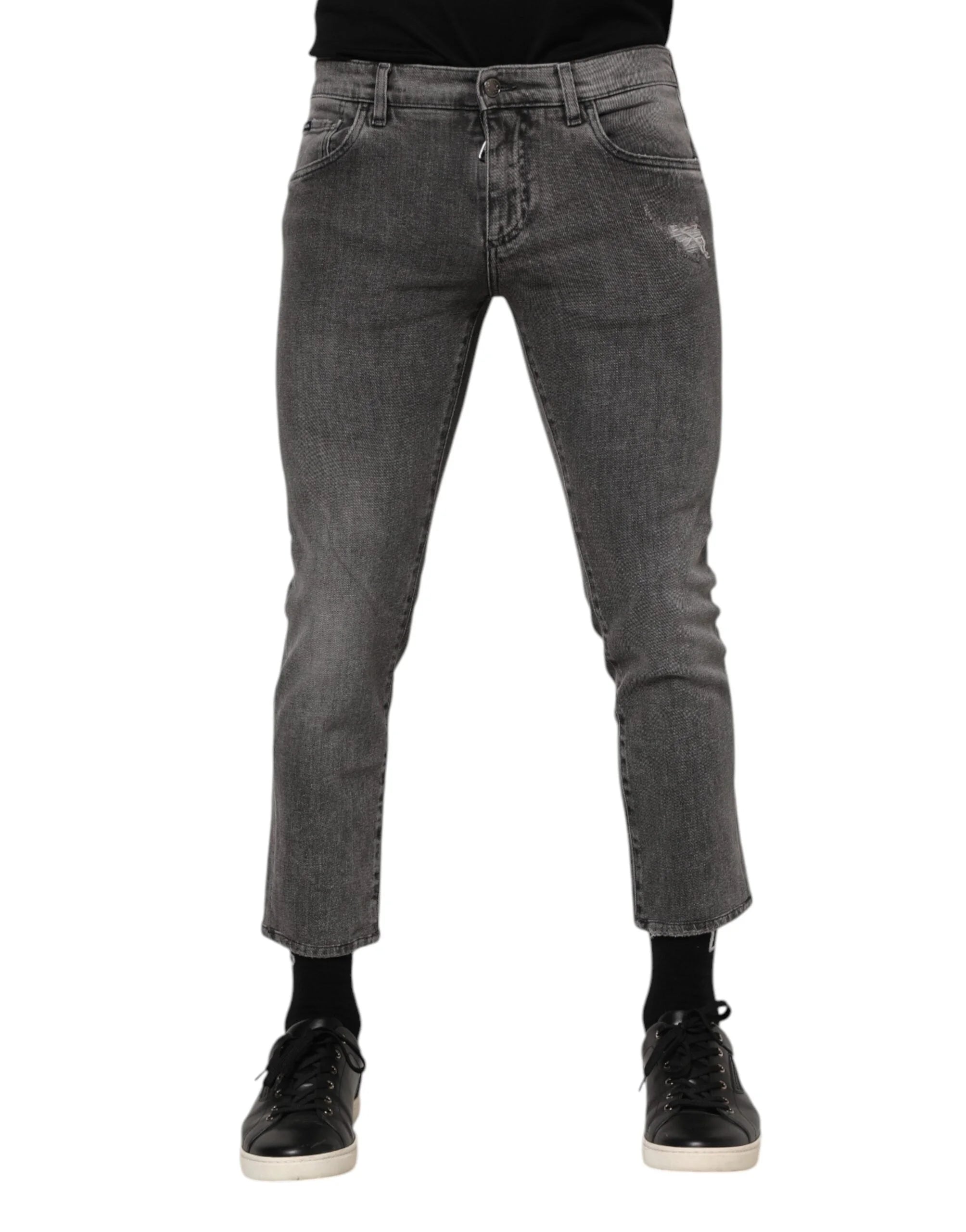 Dolce & Gabbana Gray Cotton Logo Plaque Men Denim Jeans - IT46 | S