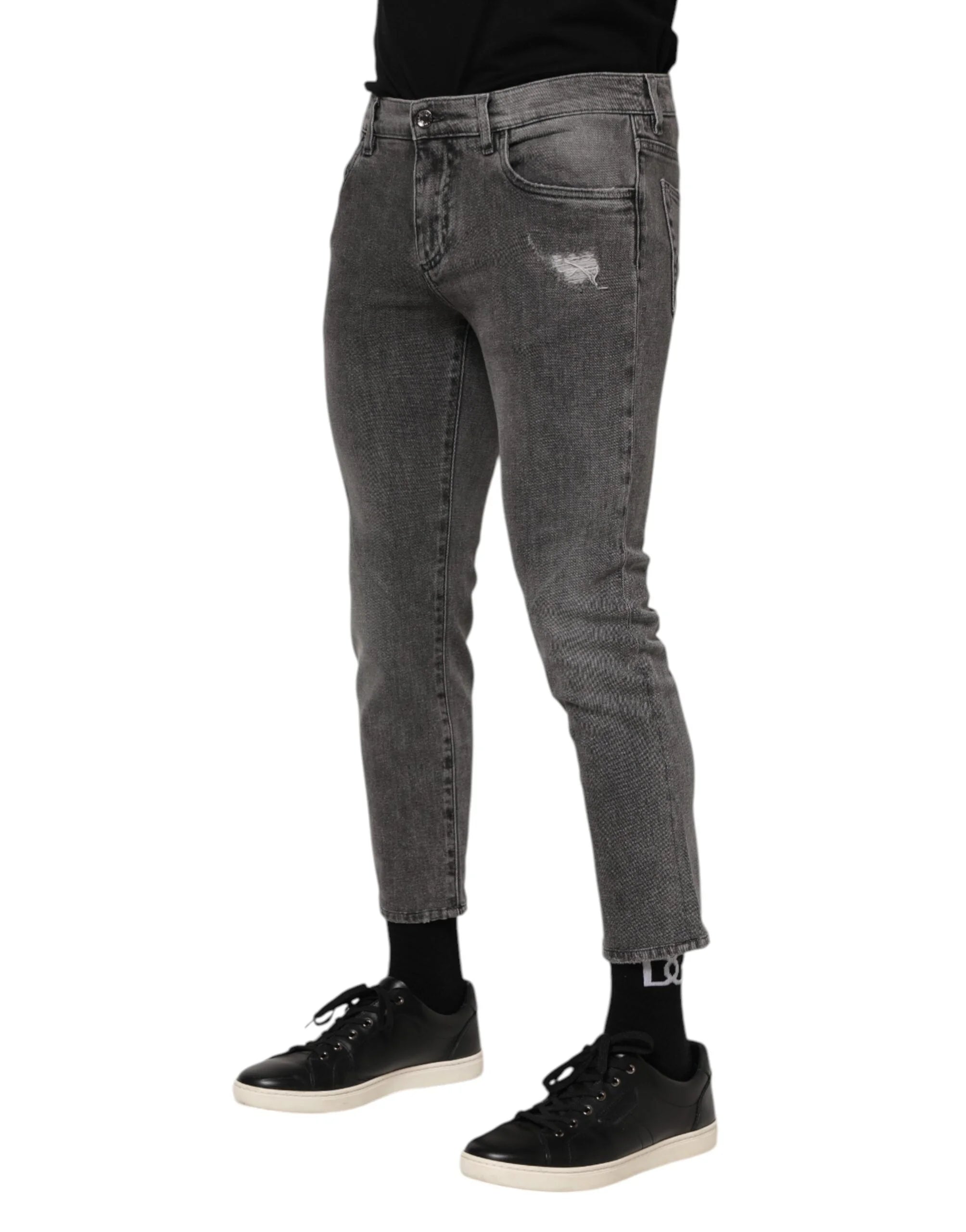 Dolce & Gabbana Gray Cotton Logo Plaque Men Denim Jeans - IT46 | S