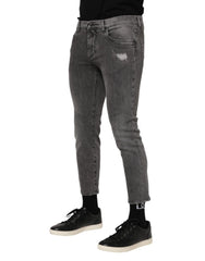 Dolce & Gabbana Gray Cotton Logo Plaque Men Denim Jeans - IT46 | S