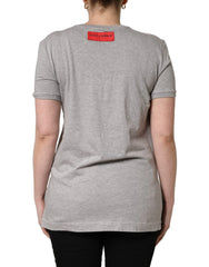 Dolce & Gabbana Gray Cotton Logo Printed Crew Neck T-shirt - IT40|S