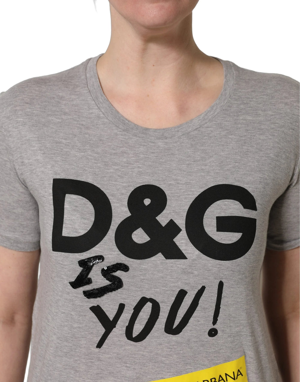 Dolce & Gabbana Gray Cotton Logo Printed Crew Neck T-shirt - IT40|S