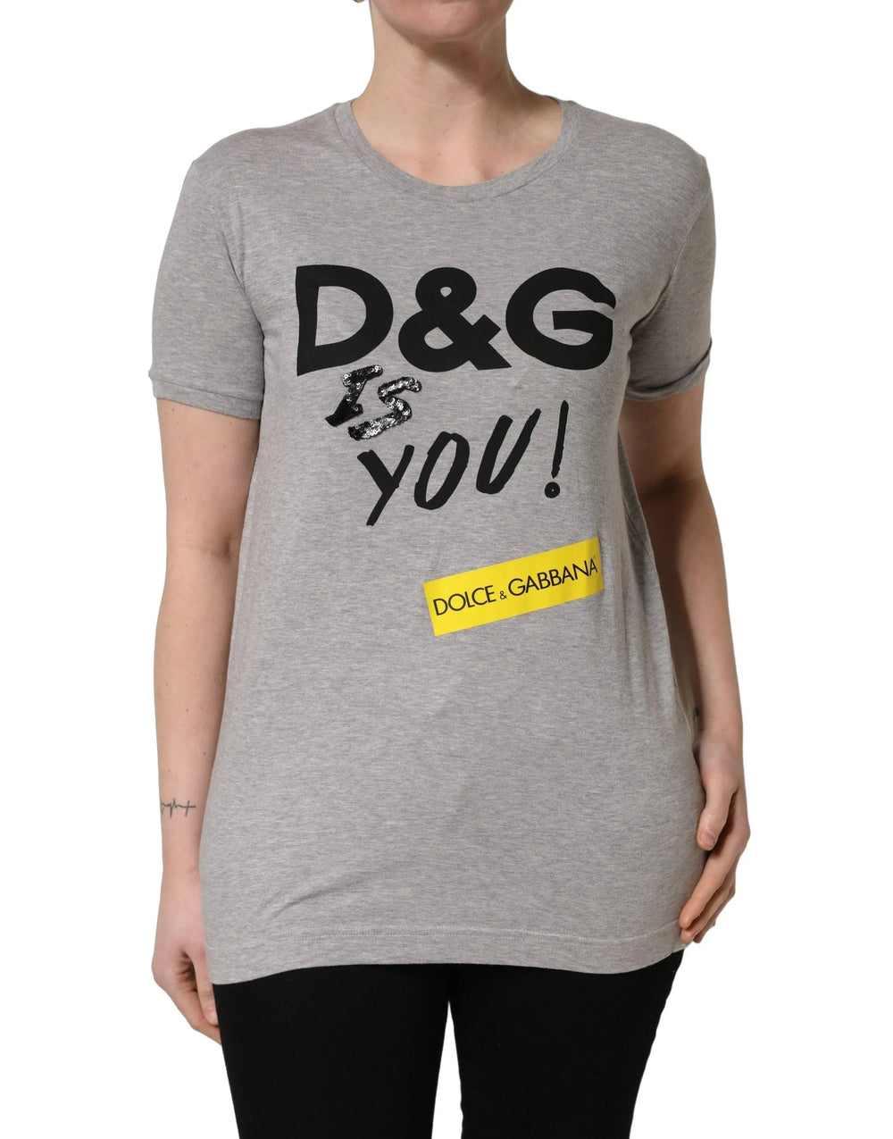 Dolce & Gabbana Gray Cotton Logo Printed Crew Neck T-shirt - IT40|S