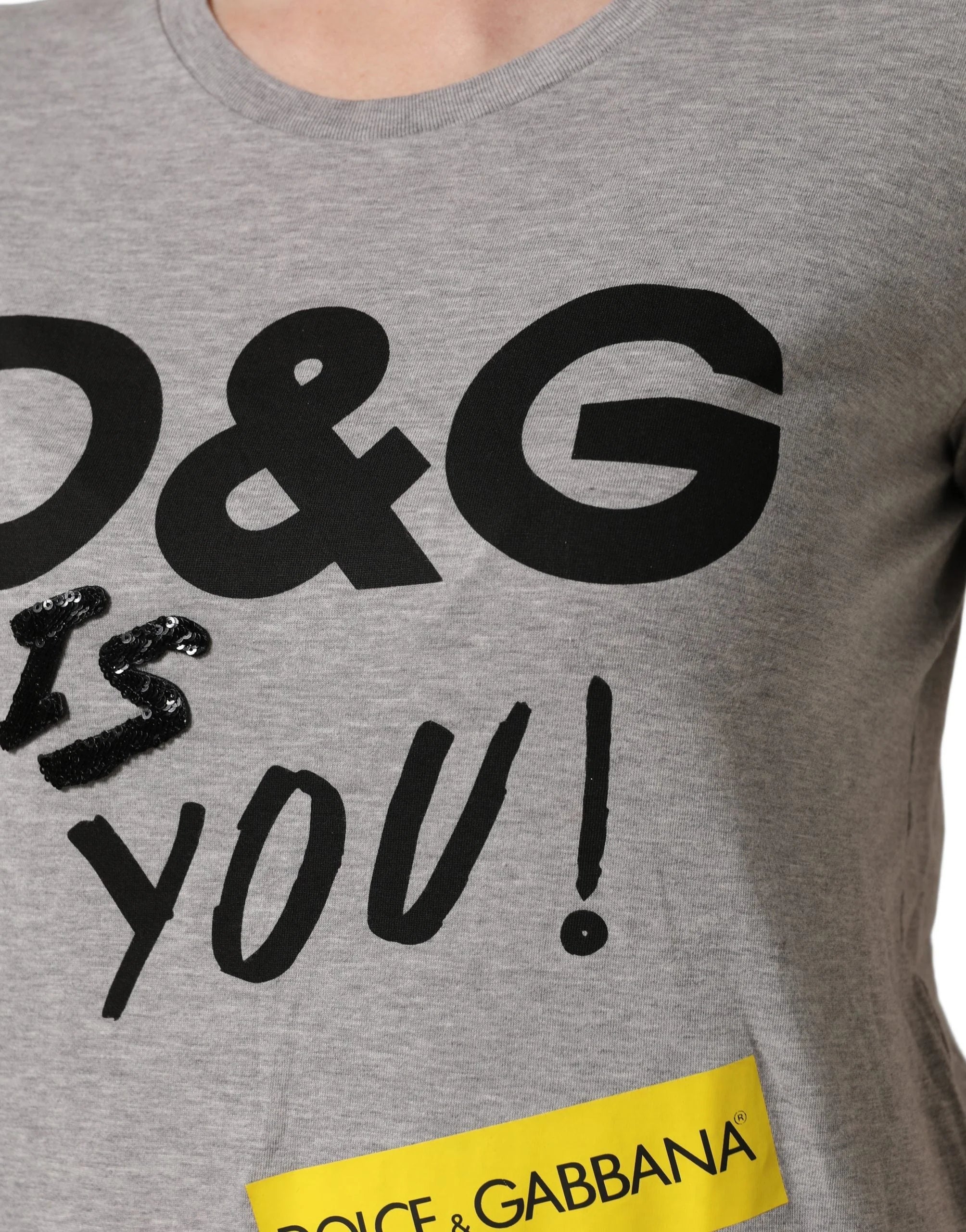 Dolce & Gabbana Gray Cotton Logo Printed Crew Neck T-shirt - IT40|S