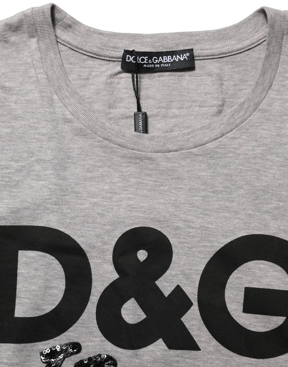 Dolce & Gabbana Gray Cotton Logo Printed Crew Neck T-shirt - IT40|S