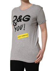Dolce & Gabbana Gray Cotton Logo Printed Crew Neck T-shirt - IT40|S