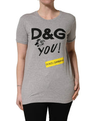 Dolce & Gabbana Gray Cotton Logo Printed Crew Neck T-shirt - IT40|S