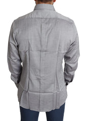 Dolce & Gabbana Gray Cotton Men Formal GOLD Dress Shirt - IT37 | XS - Shirts