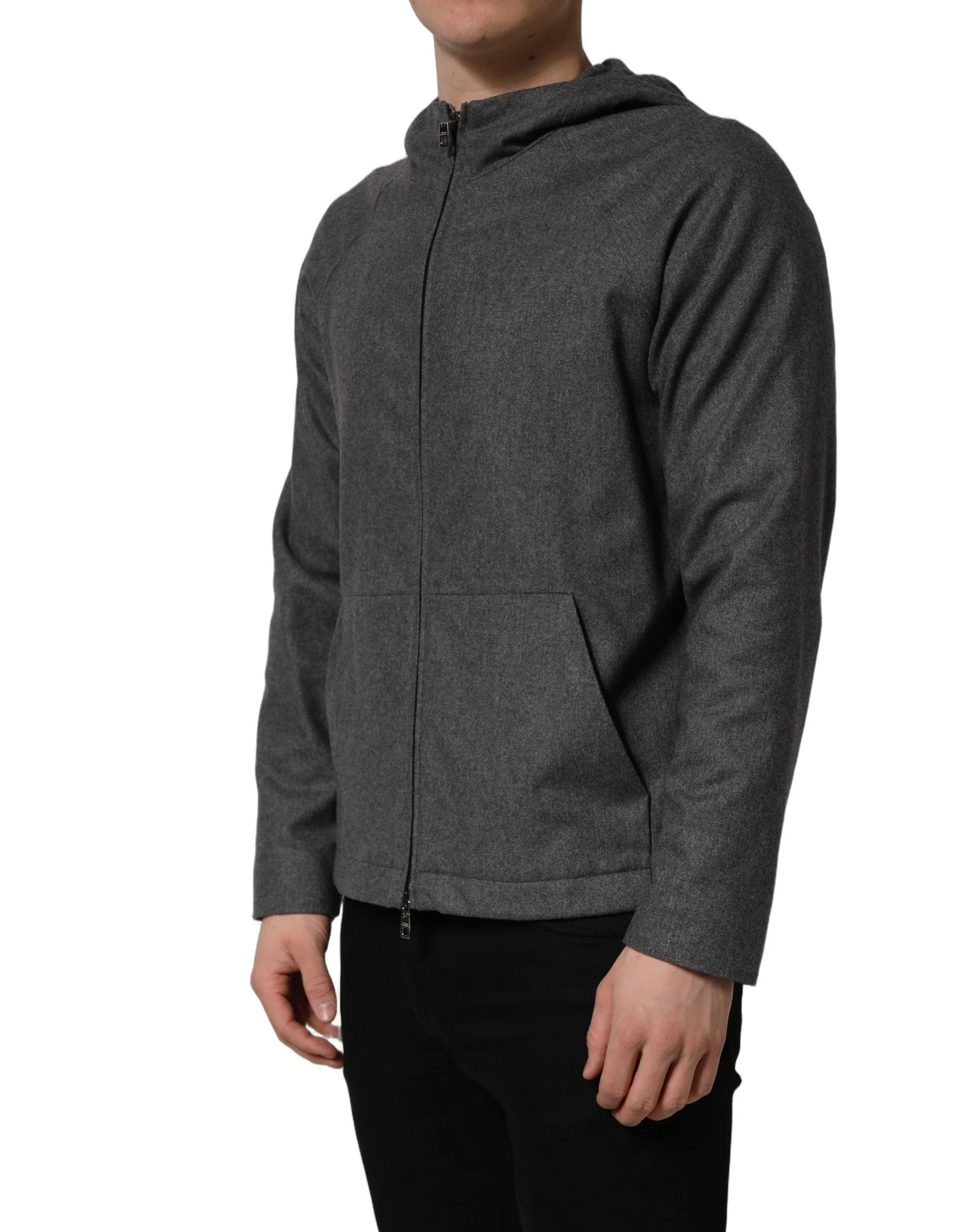 Dolce & Gabbana Gray Cotton Men Hooded Full Zip Bomber Jacket - IT48 | M