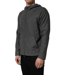 Dolce & Gabbana Gray Cotton Men Hooded Full Zip Bomber Jacket - IT48 | M