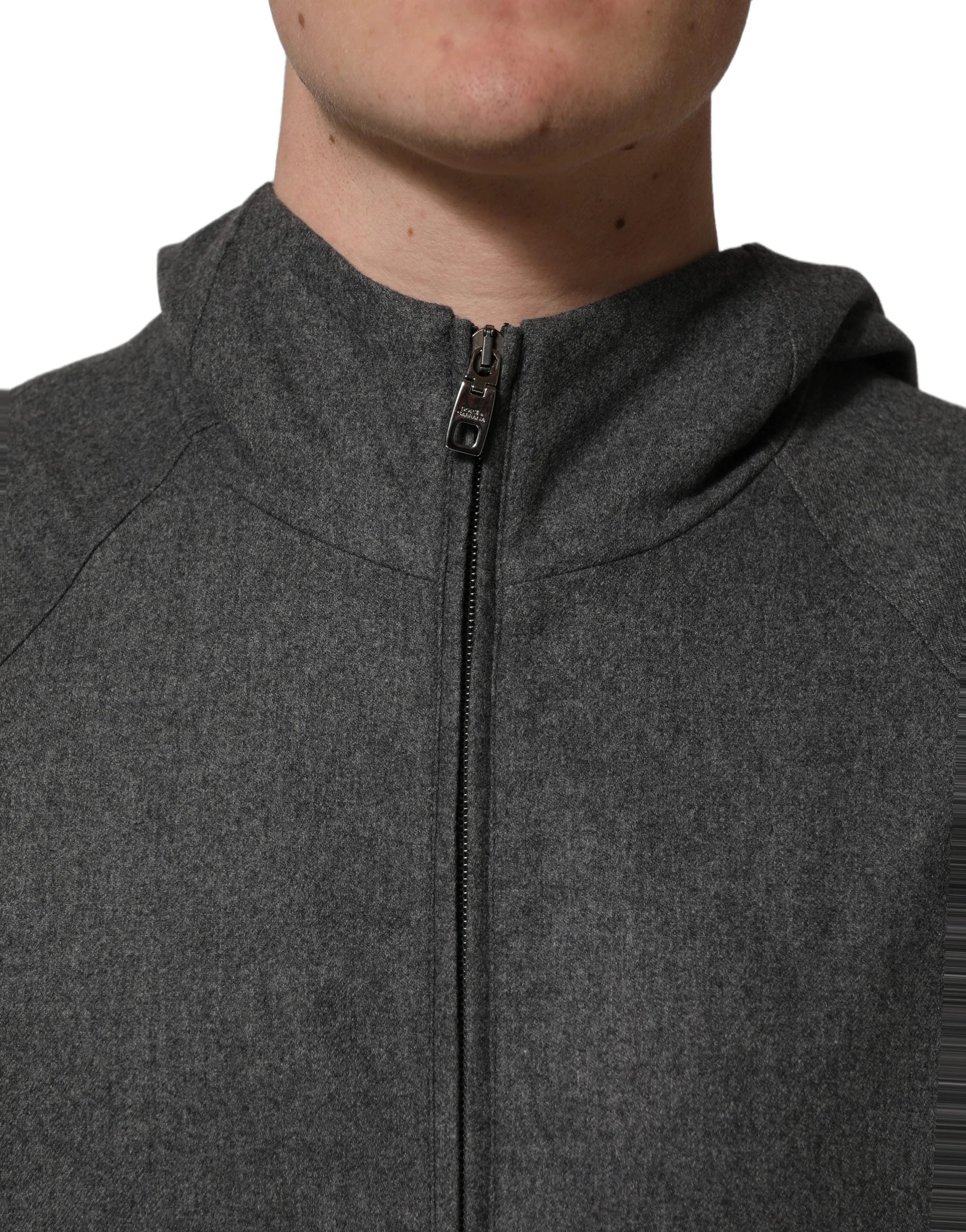 Dolce & Gabbana Gray Cotton Men Hooded Full Zip Bomber Jacket - IT48 | M