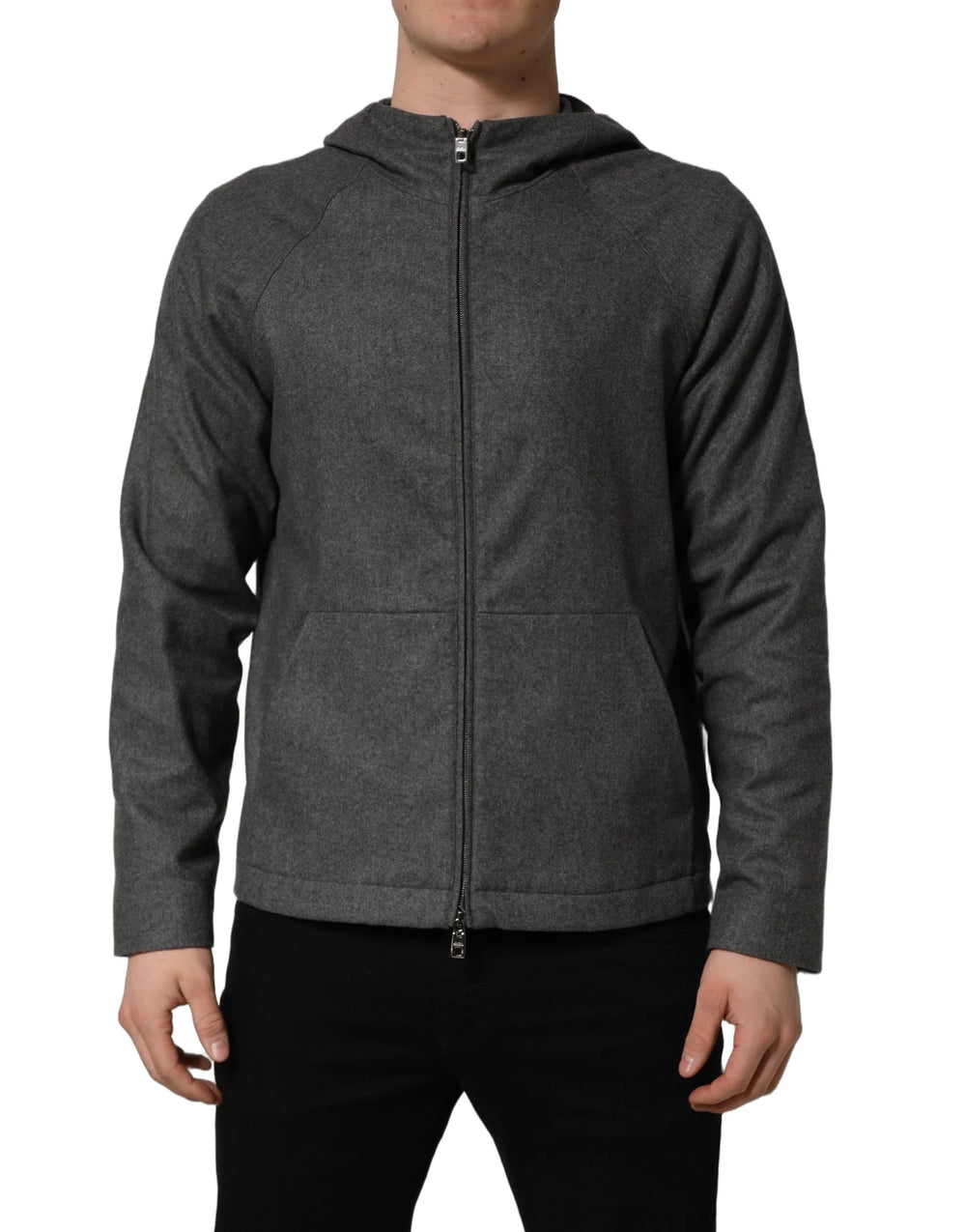 Dolce & Gabbana Gray Cotton Men Hooded Full Zip Bomber Jacket - IT48 | M