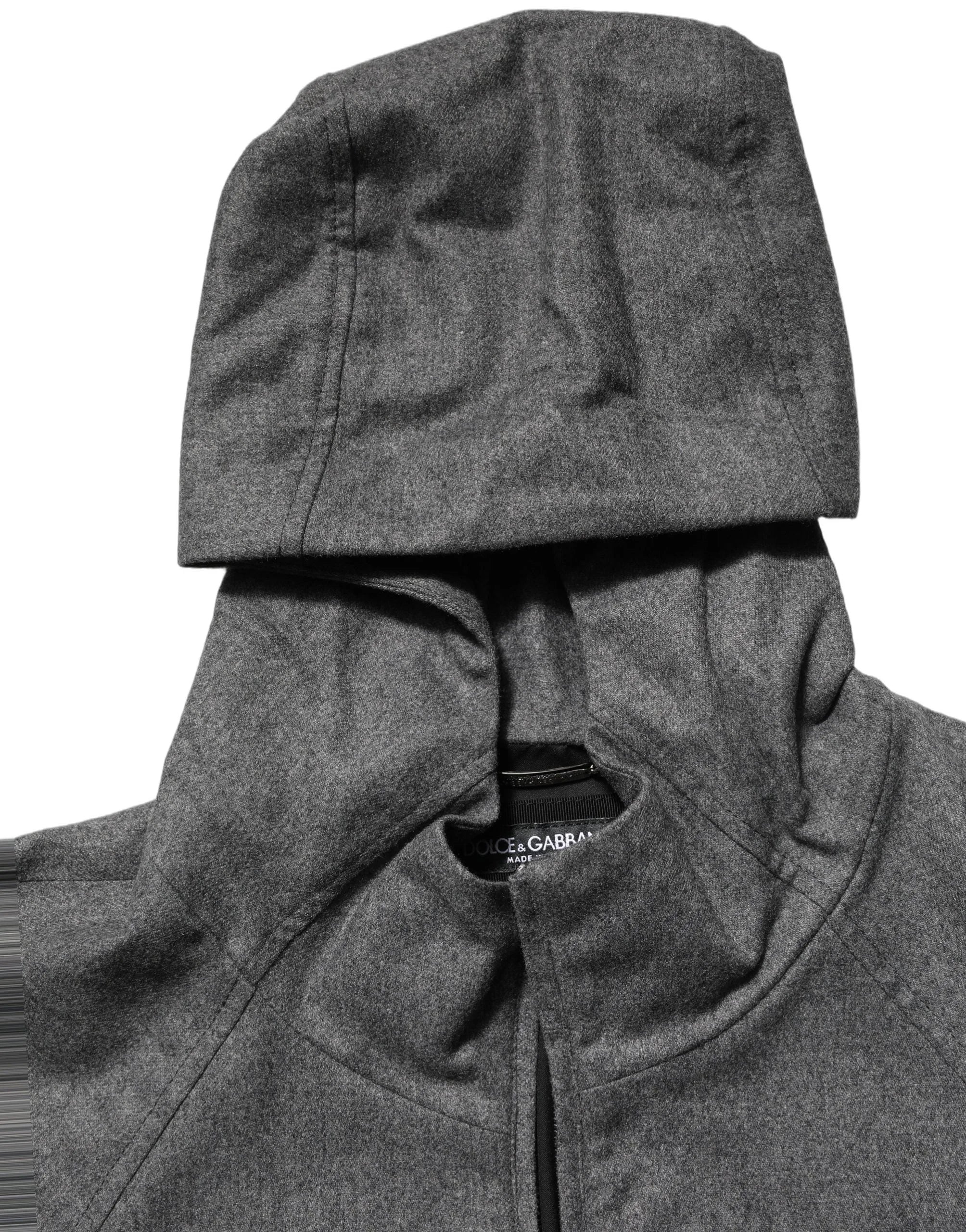 Dolce & Gabbana Gray Cotton Men Hooded Full Zip Bomber Jacket - IT48 | M