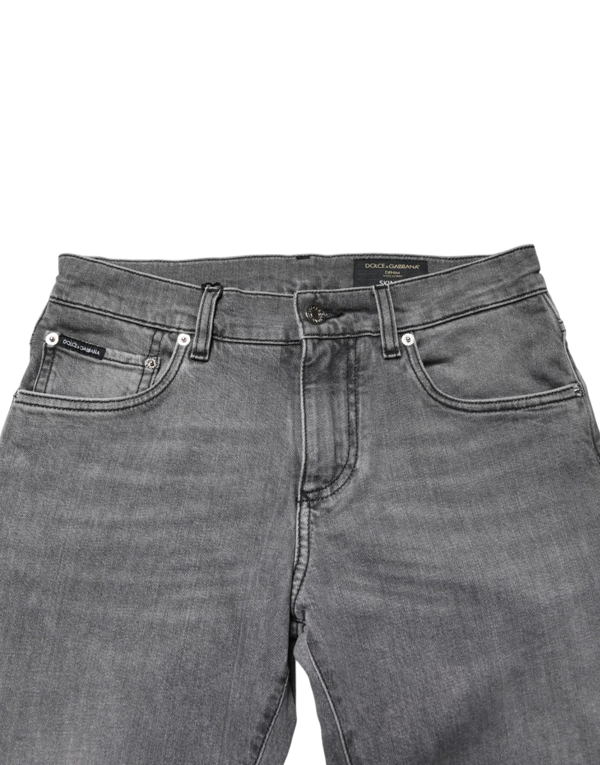Dolce & Gabbana Gray Cotton Mid Waist Skinny Denim Jeans - IT44 | XS
