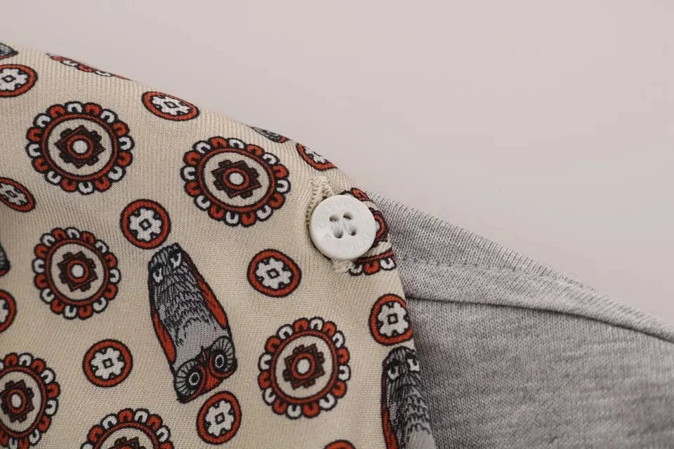 Dolce & Gabbana Gray Cotton Owl Silk Scarf Top T-shirt - IT44 | L - T-Shirts