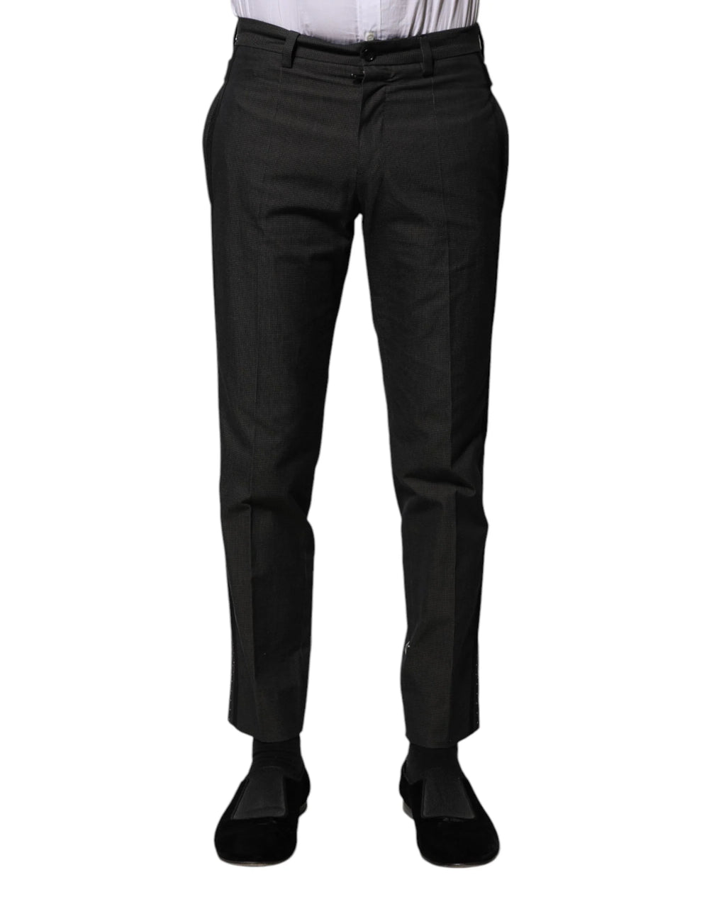 Dolce & Gabbana Gray Cotton Patterned Formal Pants - IT44 | XS - Trousers