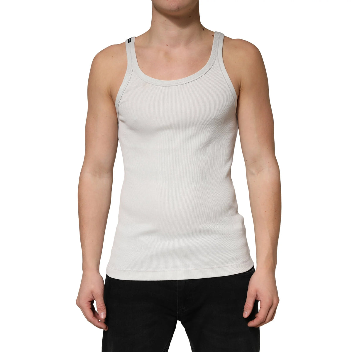 Dolce & Gabbana Gray Cotton Ribbed Sleeveless Tank Top T-shirt - IT48 | M