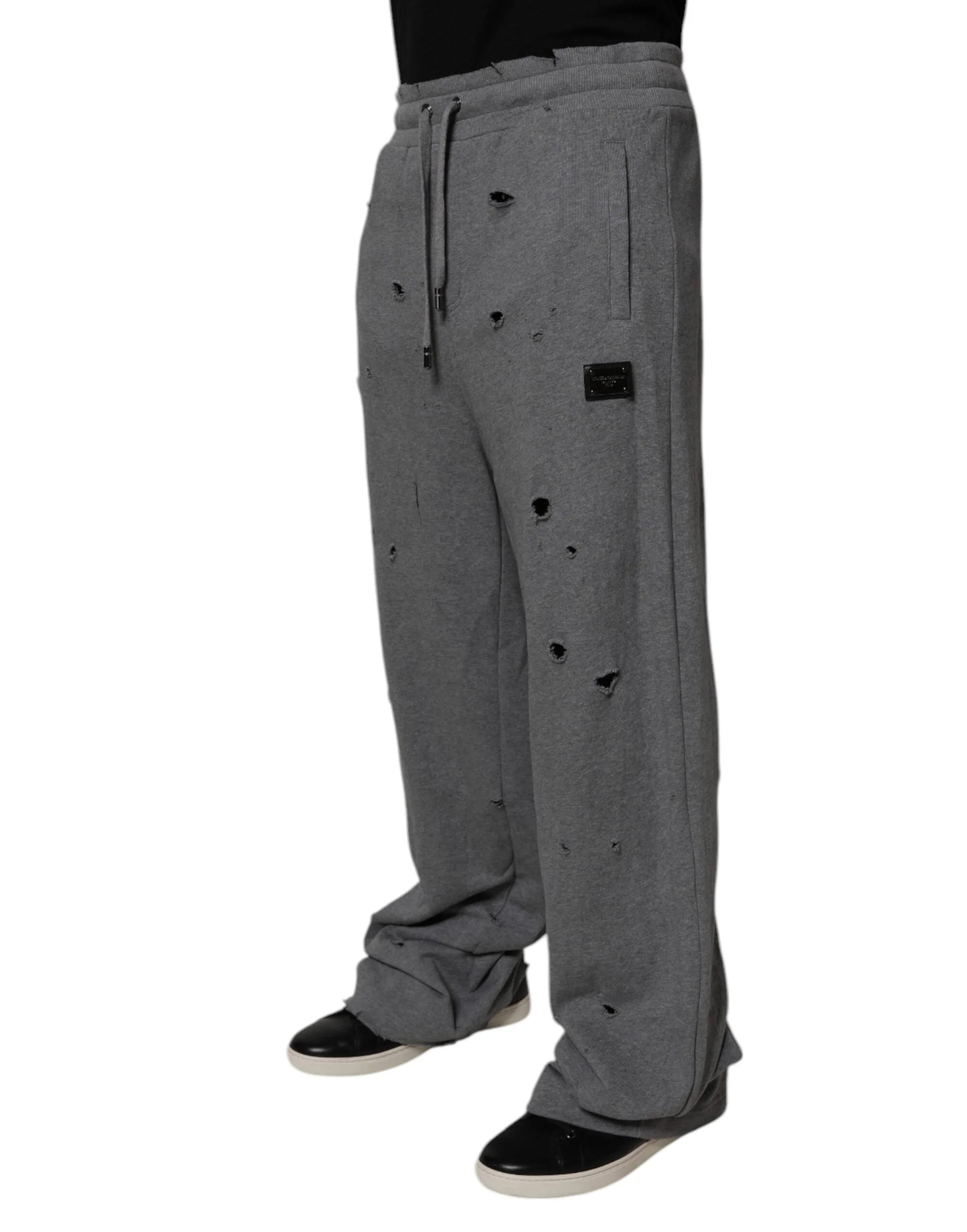 Dolce & Gabbana Gray Cotton RipStyle Straight Sweatpants Pants - IT48 | M - Sweatpants