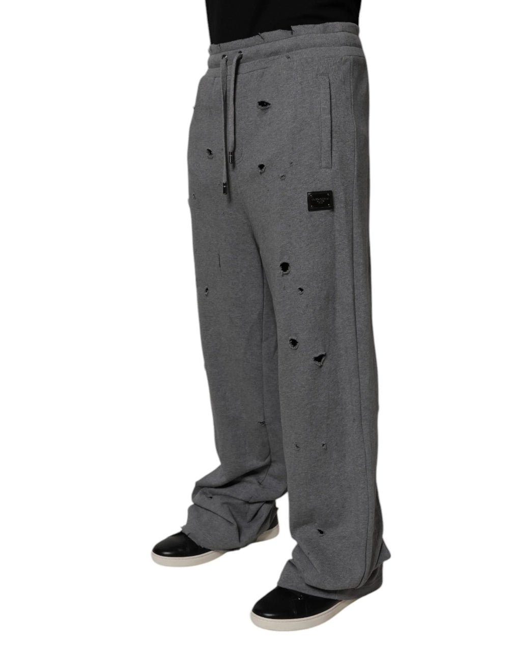 Dolce & Gabbana Gray Cotton RipStyle Straight Sweatpants Pants - IT48 | M - Sweatpants