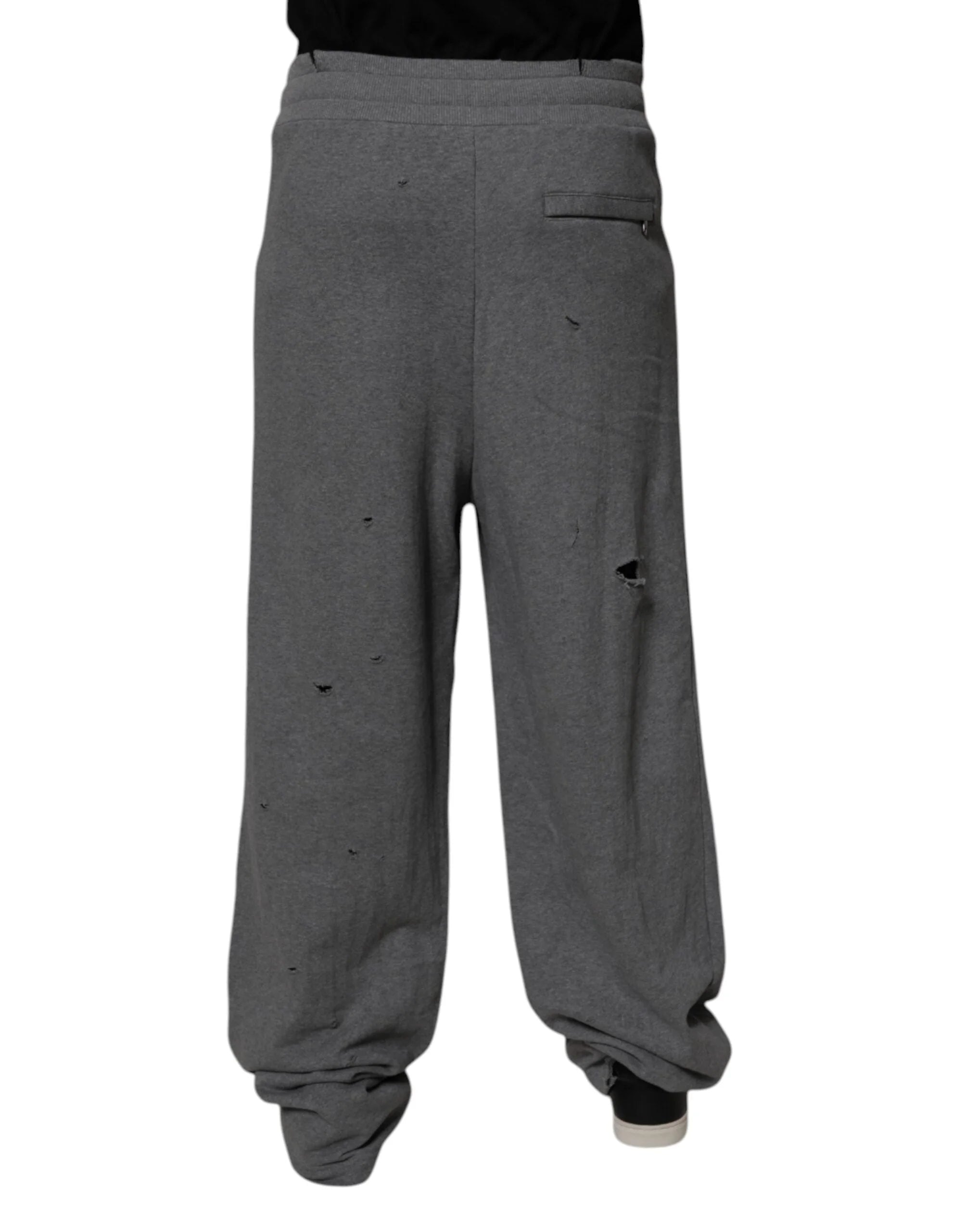 Dolce & Gabbana Gray Cotton RipStyle Straight Sweatpants Pants - IT48 | M - Sweatpants