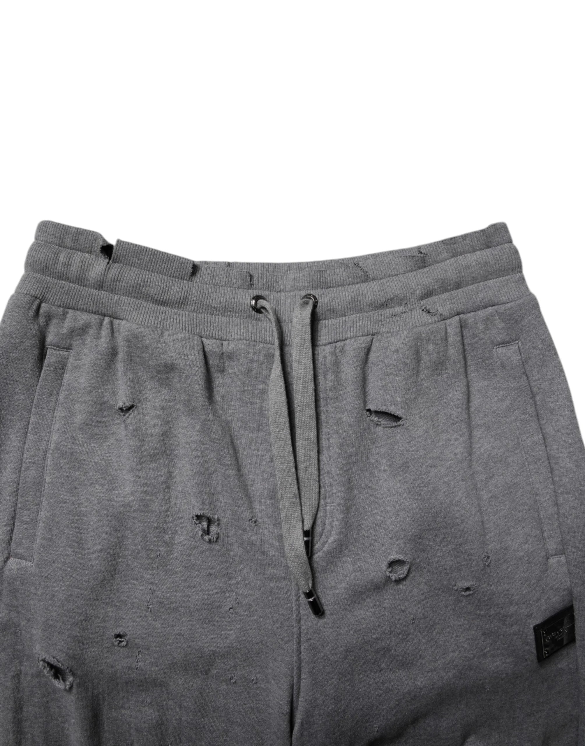 Dolce & Gabbana Gray Cotton RipStyle Straight Sweatpants Pants - IT48 | M - Sweatpants