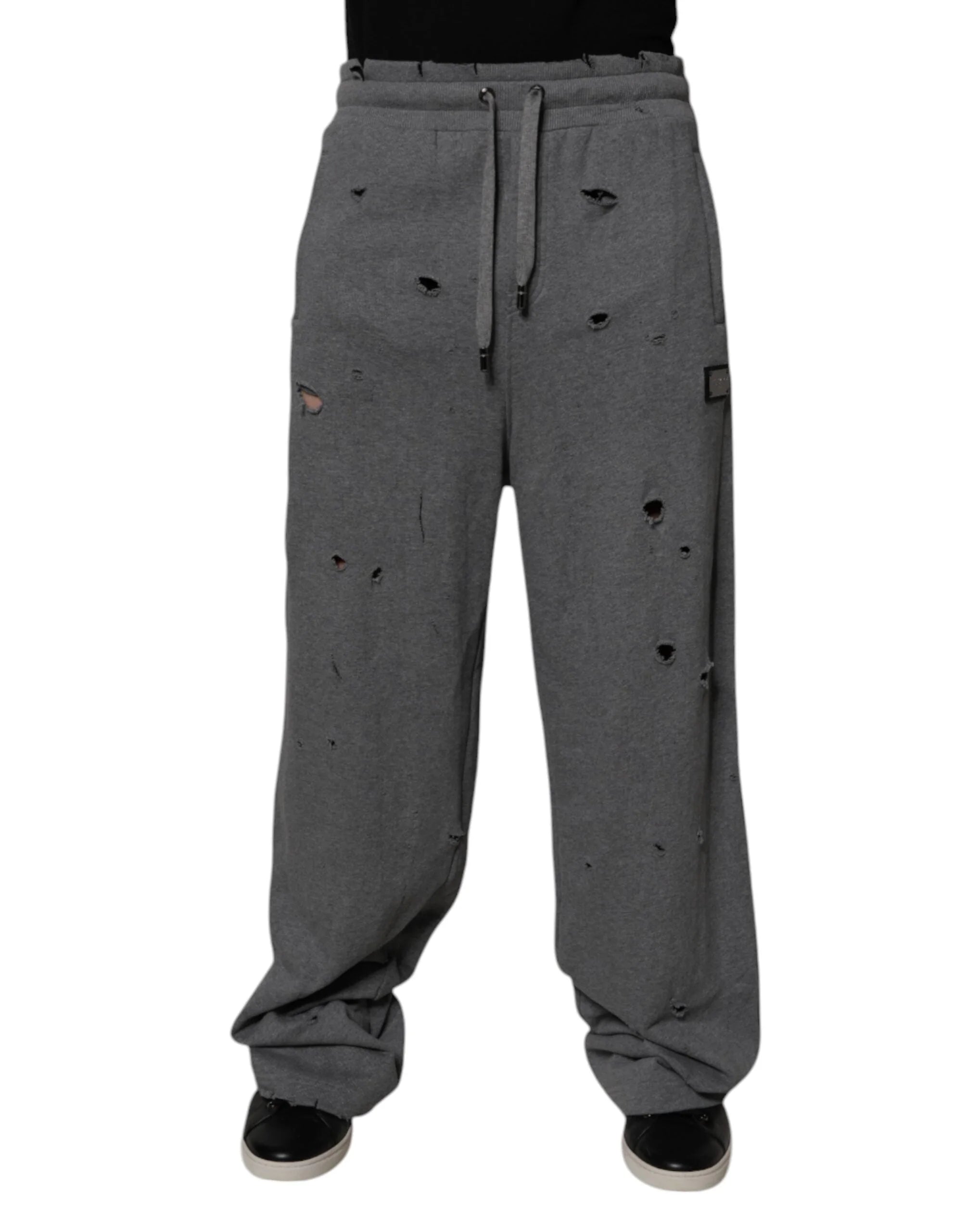 Dolce & Gabbana Gray Cotton RipStyle Straight Sweatpants Pants - IT48 | M - Sweatpants