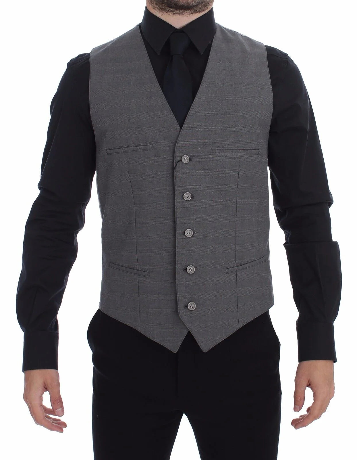 Dolce & Gabbana Gray Cotton Slim Fit Button Front Dress Vest - 48 | M - Vests