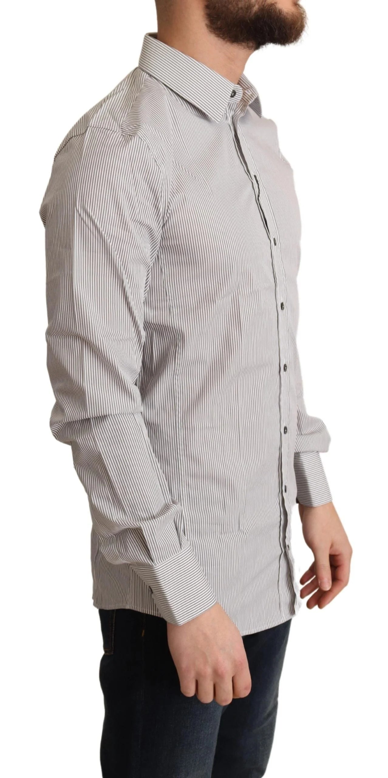 Dolce & Gabbana Gray Cotton Slim Fit Mens SICILY Shirt - IT38 | XS - Shirts