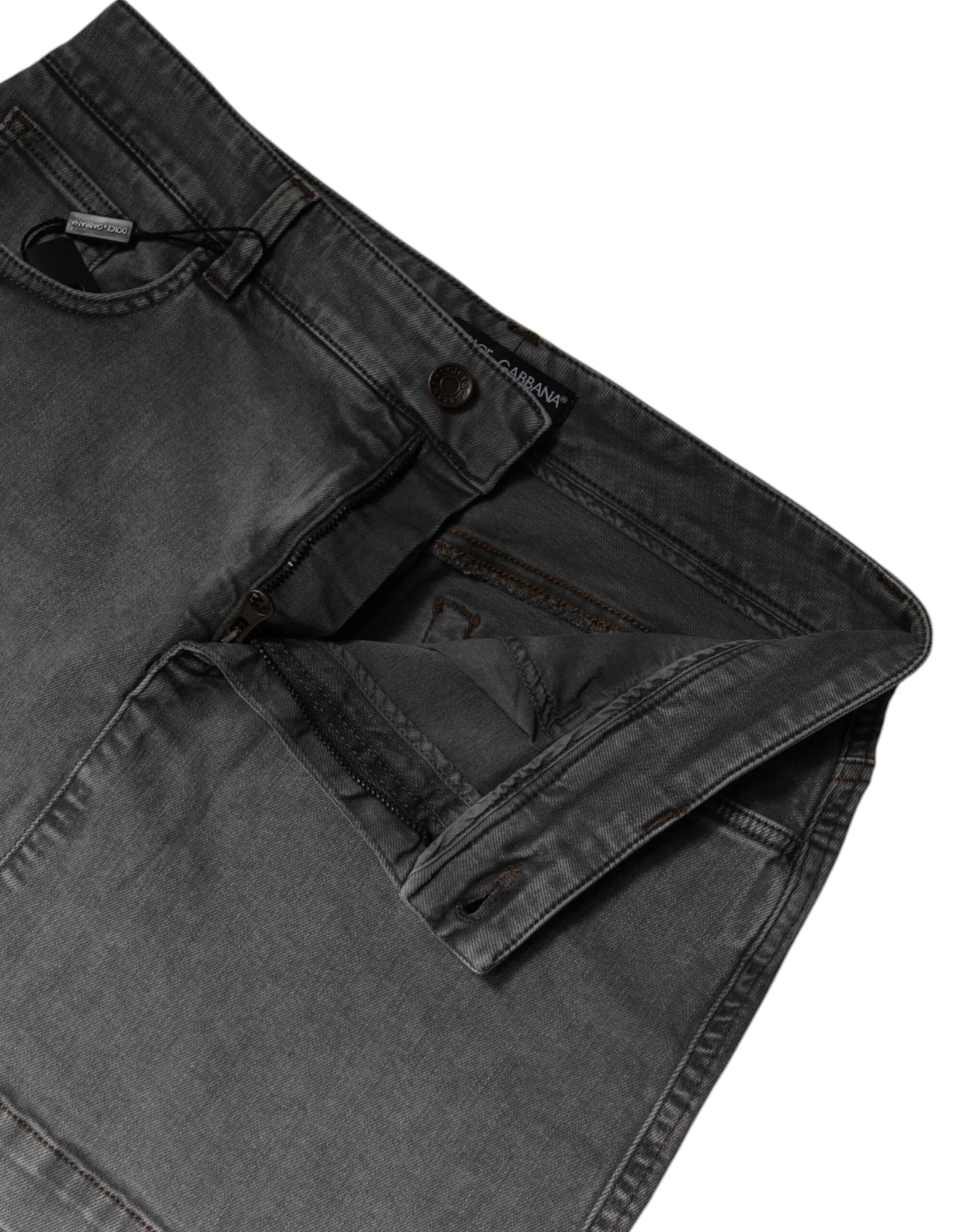 Dolce & Gabbana Gray Cotton Stretch Mid Waist Denim Mini Skirt - IT42|M - Skirts