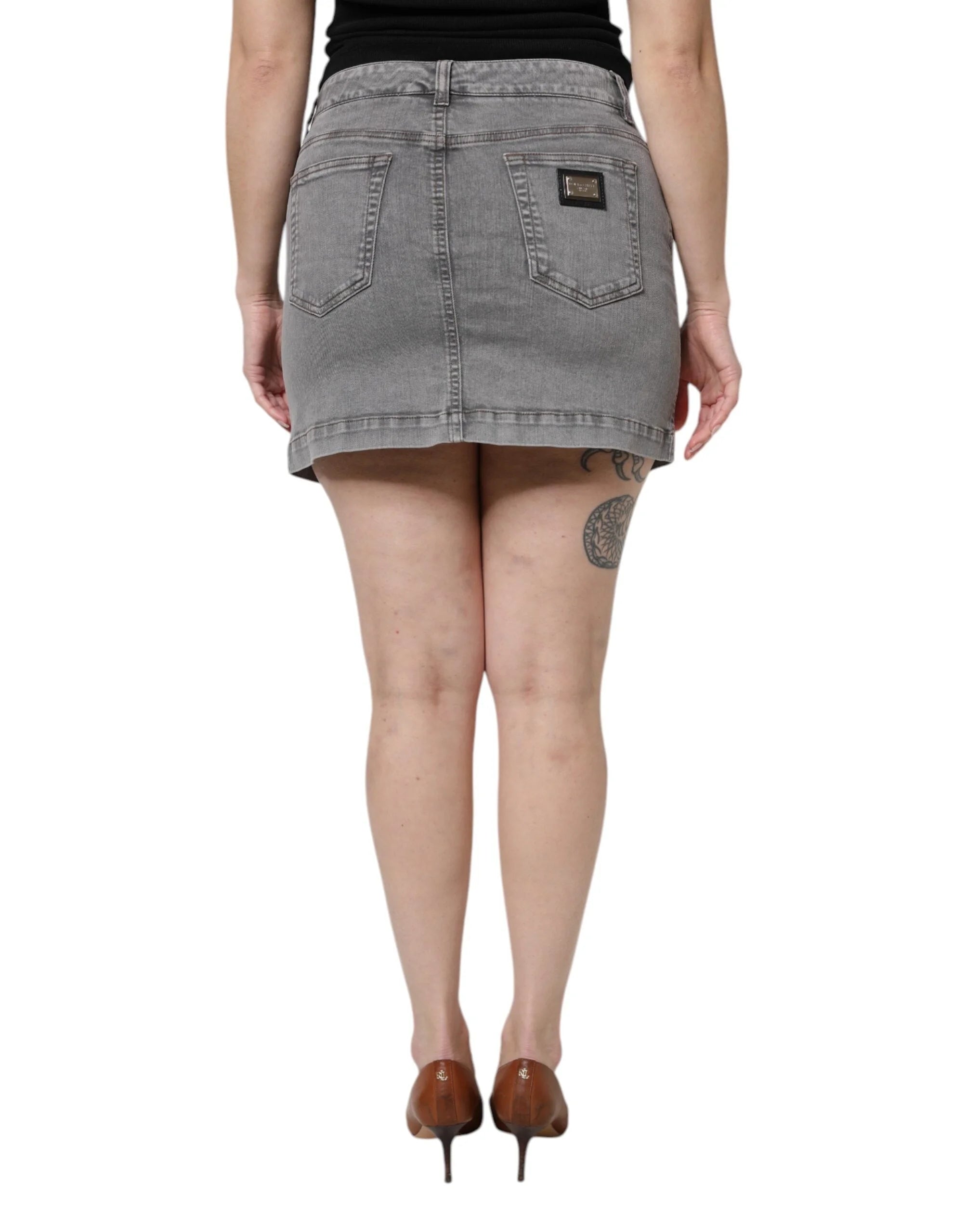 Dolce & Gabbana Gray Cotton Stretch Mid Waist Denim Mini Skirt - IT42|M - Skirts