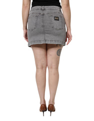 Dolce & Gabbana Gray Cotton Stretch Mid Waist Denim Mini Skirt - IT42|M - Skirts